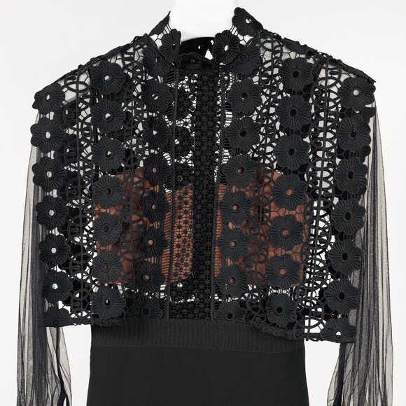 Self-Portrait SS/16 Black Balloon-Sleeve Lace A-Line Mini Dress - Picture 4 of 11